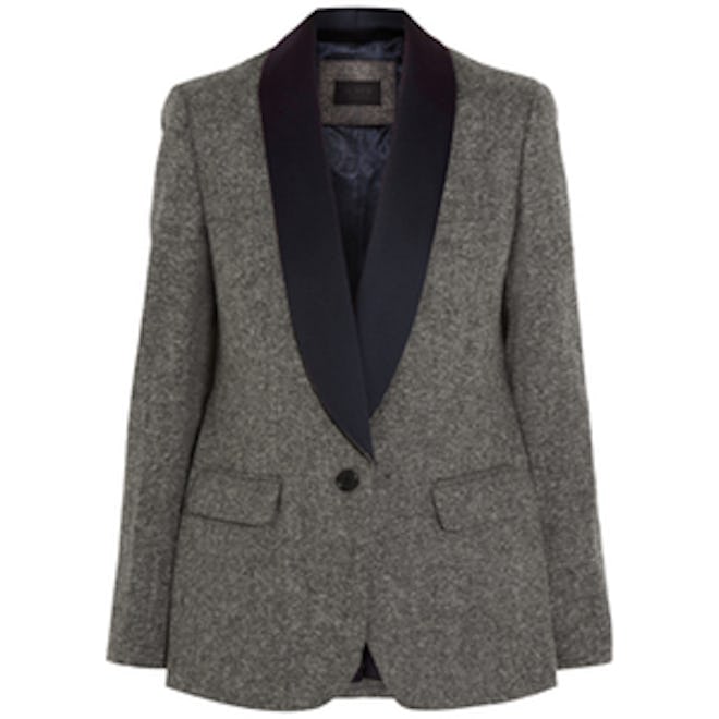 Satin-Trimmed Wool-Tweed Blazer