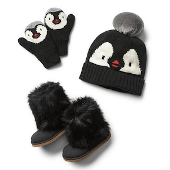 Penguin Pom Pom Beanie, Mittens and Boots