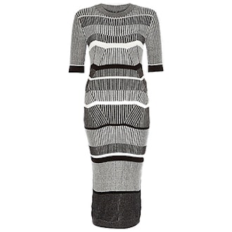 Grey Stretch Knitted Stripe Sweater