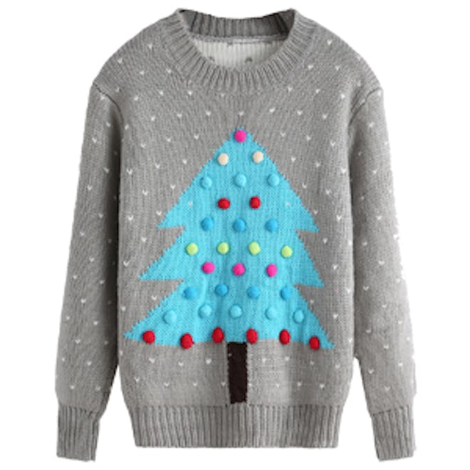 Christmas Tree Patterned Ball Embellished Sweater