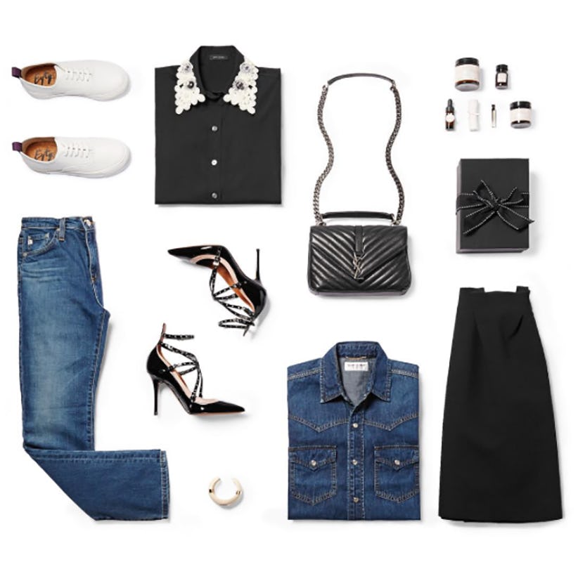 A bag, skirt, pants, shoes, shirts, and heels that are on Black Friday and Cyber Monday sales