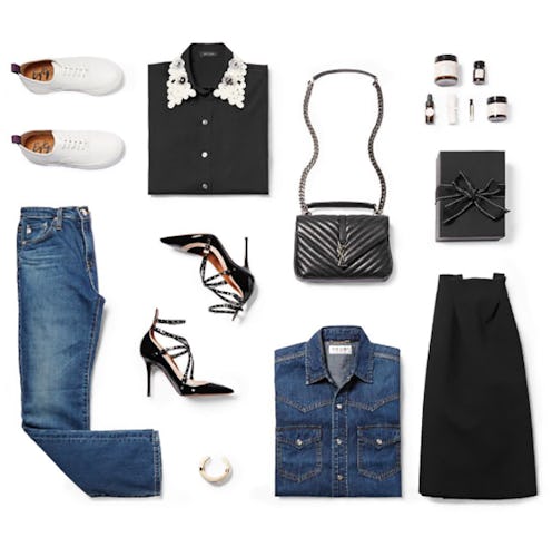 A bag, skirt, pants, shoes, shirts, and heels that are on Black Friday and Cyber Monday sales