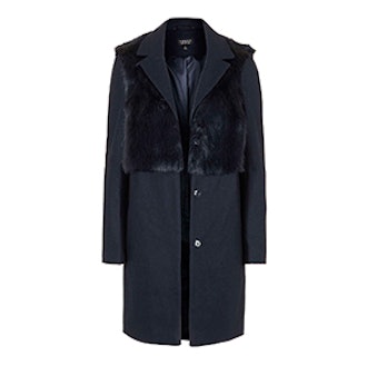 Wool Blend Faux Fur Hybrid Coat