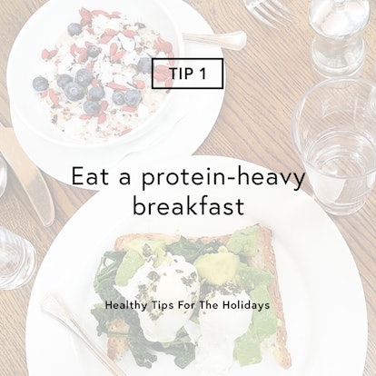 "TIP 1 Eat a protein-heavy breakfast" text sign