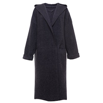 Grey Oversized Longline Hooded Wool Blend Coat