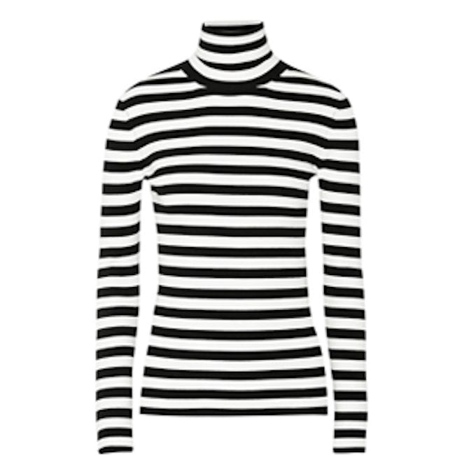 Striped Ribbed-Knit Turtleneck Sweater