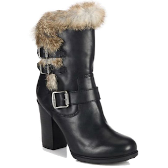 Penny Leather & Rabbit Fur Buckled Booties