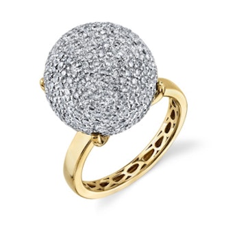 Yellow-Gold & Pave Diamond Ball Ring