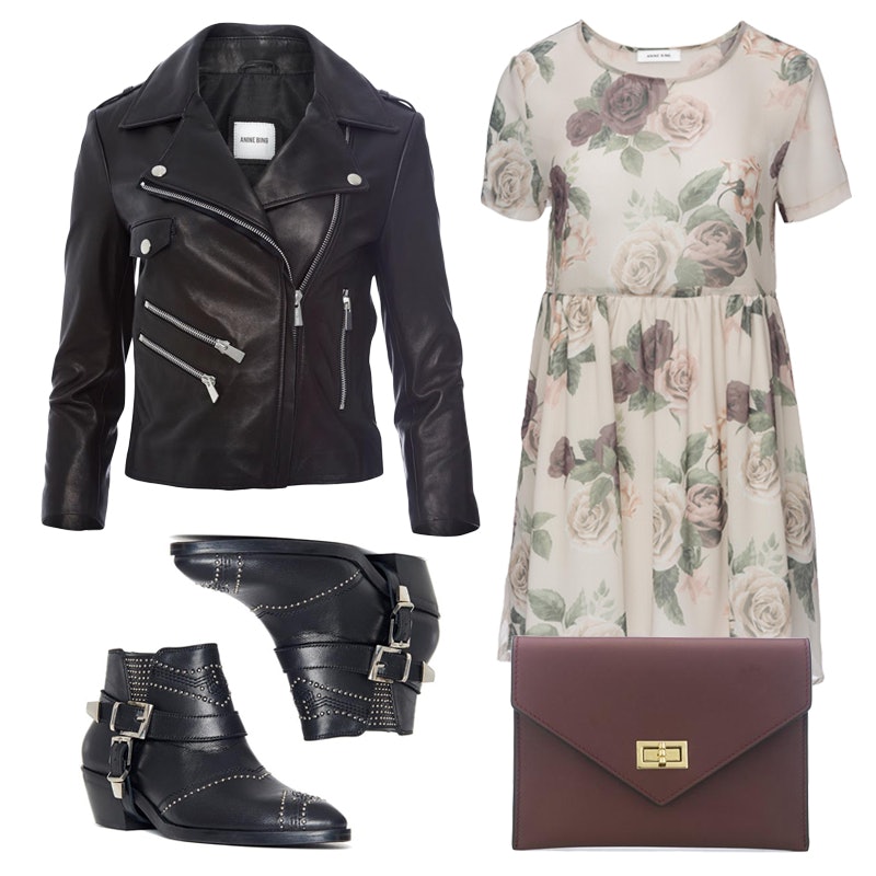 Floral Dress and Leather Jacket Outfits - Salty Lashes