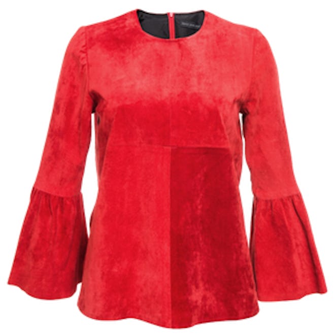 Red Suede Flare Sleeve Top