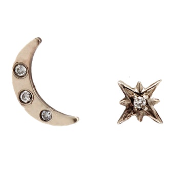 White Gold & Diamond Moon & Star Earrings