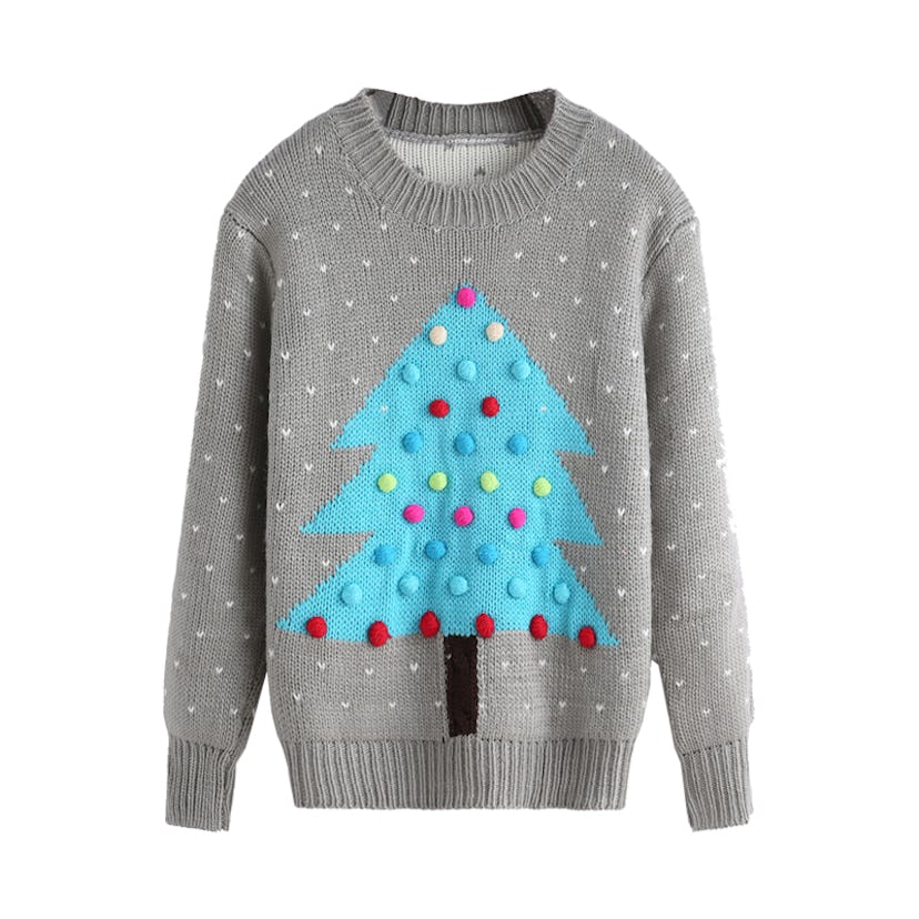 Christmas Tree Patterned Ball Embellished Sweater