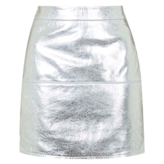 Metallic Silver Leather Skirt