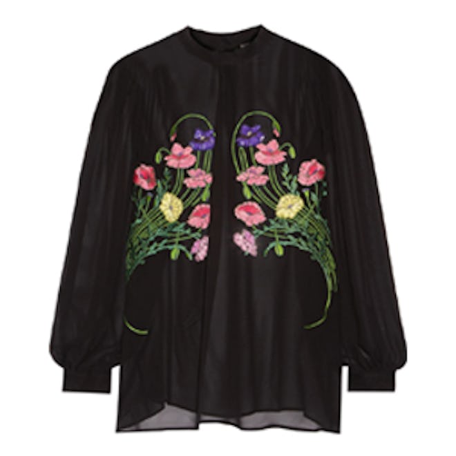 Floral Appliquéd Silk Chiffon Blouse