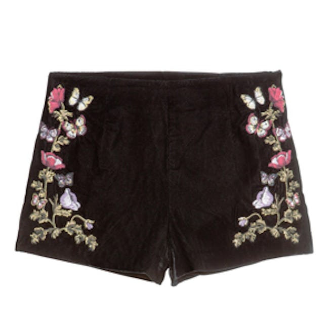 Embroidered Velvet Shorts