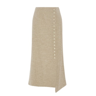 Blended Linen Wrap Snap Midi Skirt