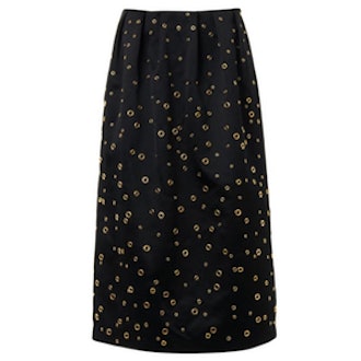 Eyelet-Detail Satin Midi-Skirt