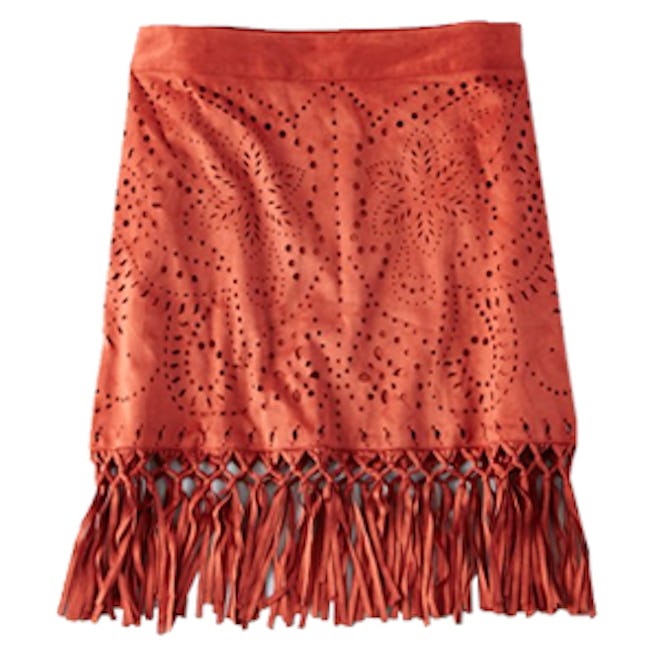 Faux Suede Fringe Skirt