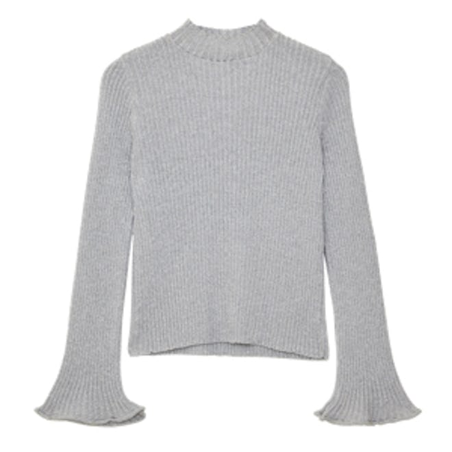 Sweater In Metallic Rib With Flared Sleeve