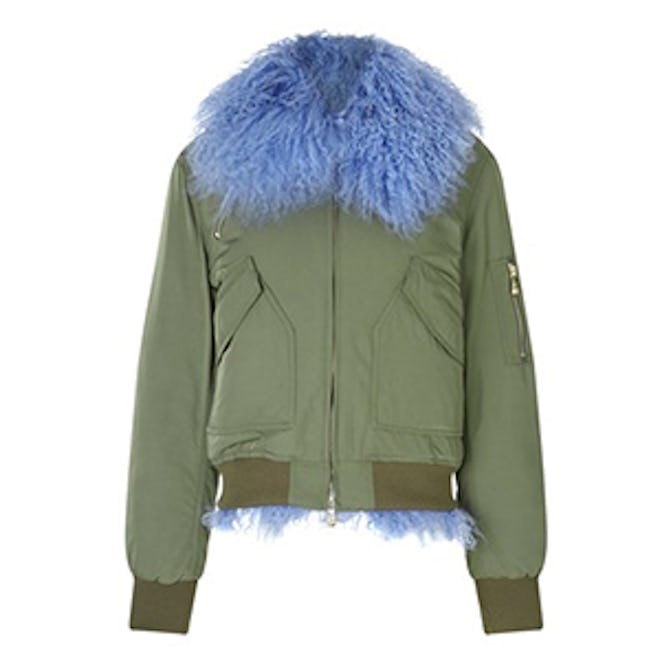 Khaki Shearling Grace Bomber Jacket