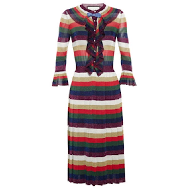 Striped Lurex Frilled Dress