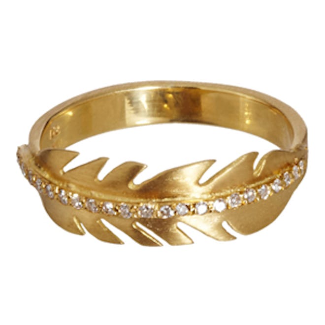 Diamond & Yellow Gold Feather Ring