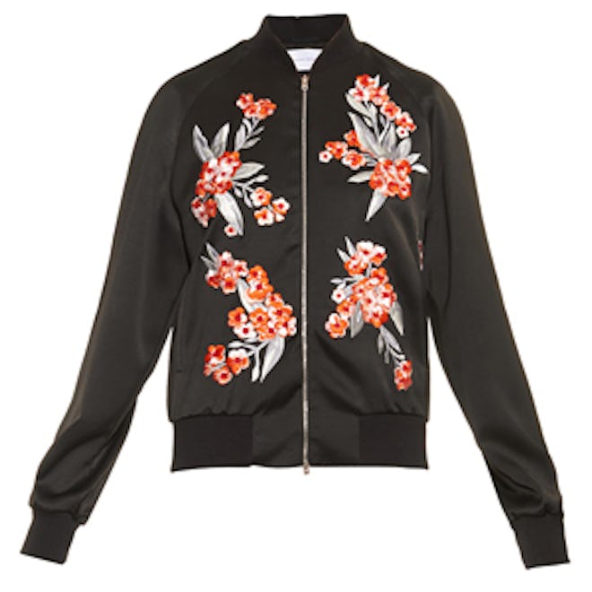 Cecily Embroidered Satin Bomber Jacket