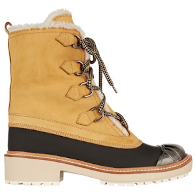 Shearling-Lined Nubuck and Rubber Boots