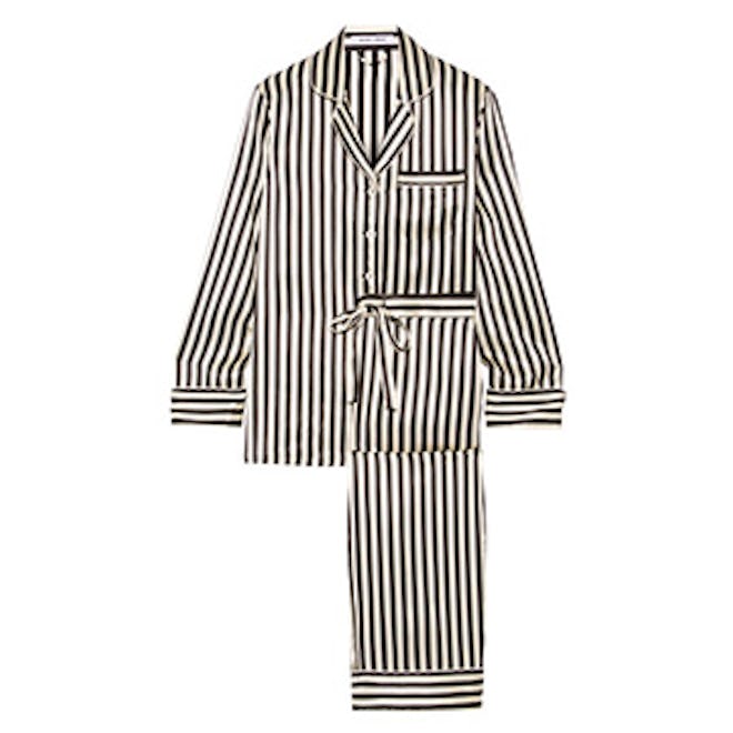 Lila Striped Silk-Satin Pajama Set