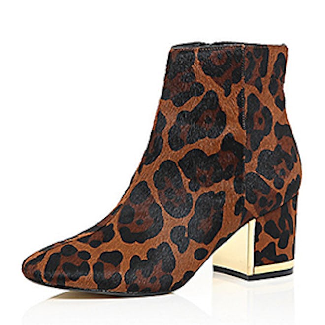 Leopard Print Block Heel Boots