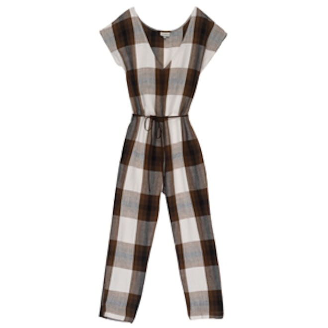 Drawstring Jumpsuit in Brown Plaid