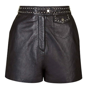 Pin-Stud Leather Shorts