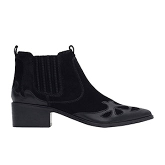 Block Heel Leather Cowboy Ankle Boots