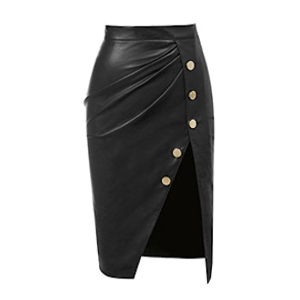 Vegan Leather Thigh Split Skirt