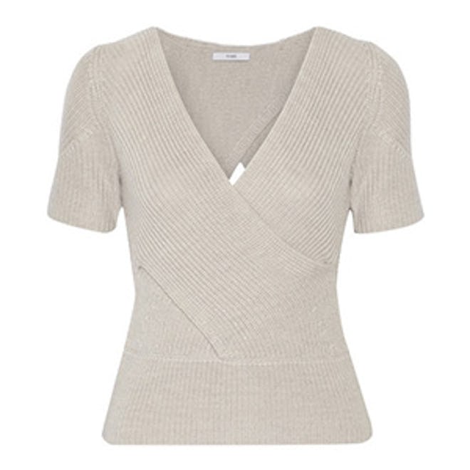 Wrap-Effect Ribbed Merino Wool Sweater