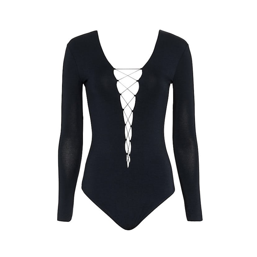 Alexander Wang Lace Up Bodysuit in Navy 