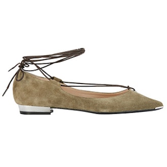 Ankle Tie Suede Flat