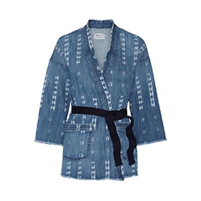 The Kimono Printed Stretch-Denim Jacket