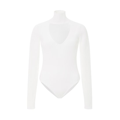 White Cutout Collar Bodysuit