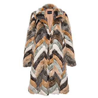 Herringbone Faux Fur Overcoat