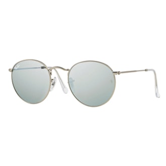 Round Metal Frame Sunglasses With Silver Mirror Lens