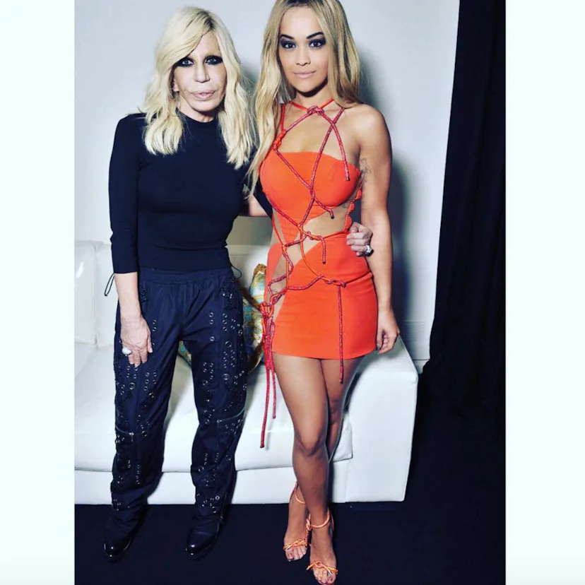 rita ora orange dress Rita Ora's Colorful Mismatched Manicure Is Perfect for Spring