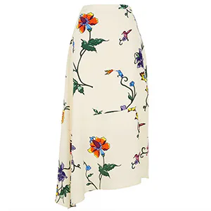 Bella Floral Pattern Asymmetrical Hem Folded Waistband Skirt