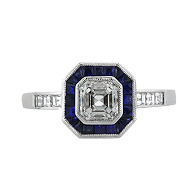 Sapphire & Asscher Cut Diamond Ring