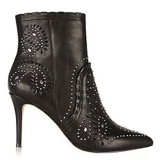 Leather Studded Laser Cut Ankle Boots