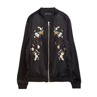 Floral Embroidered Bomber Jacket