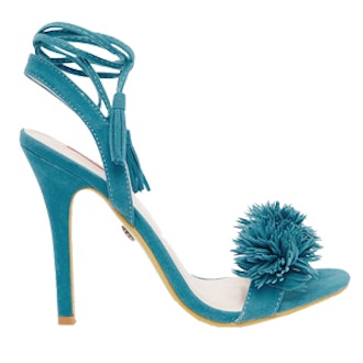 Pom Ghillie Lace Up Heeled Sandals