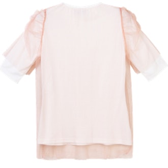 Layered Mesh Top With Puff Shoulder