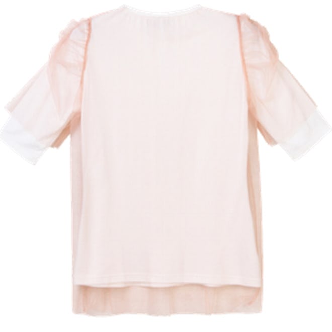 Layered Mesh Top With Puff Shoulder