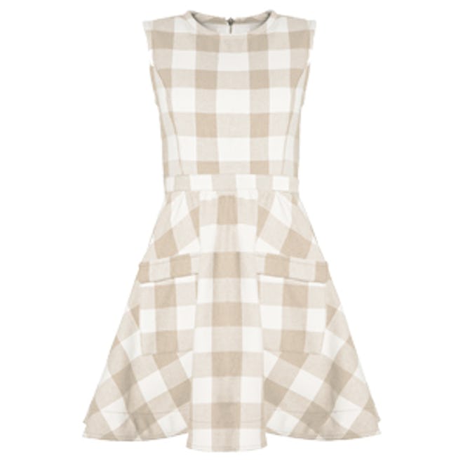 Tan Gingham Fit And Flare Dress